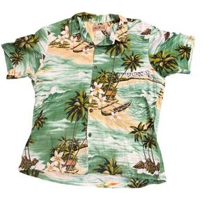 Blue Hawaii Mens Tropical Hawaiian Aloha Beach Palm Trees Vacation Shirt Size L